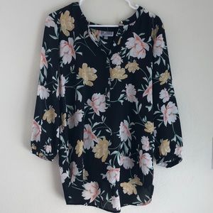 JM Collection Black Floral blouse